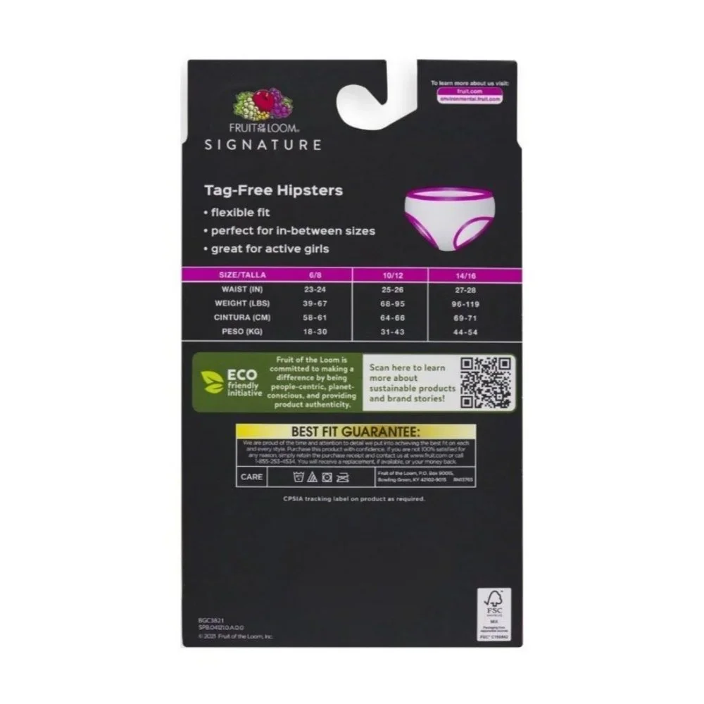 Fruit of the Loom Girls Seemless Hipster Underwear,‎ Size Large 14/16 NWT